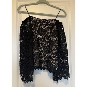 NWT Alice + Olivia Lace Off-the-shoulder Top Lace Bell Sleeves Black Blouse SZ S